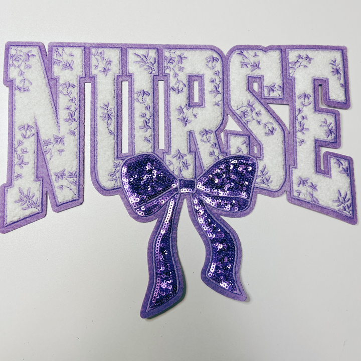 11" Nurse with sequin bow and embroidered Floral Purple - Sequin &amp; Chenille Patch