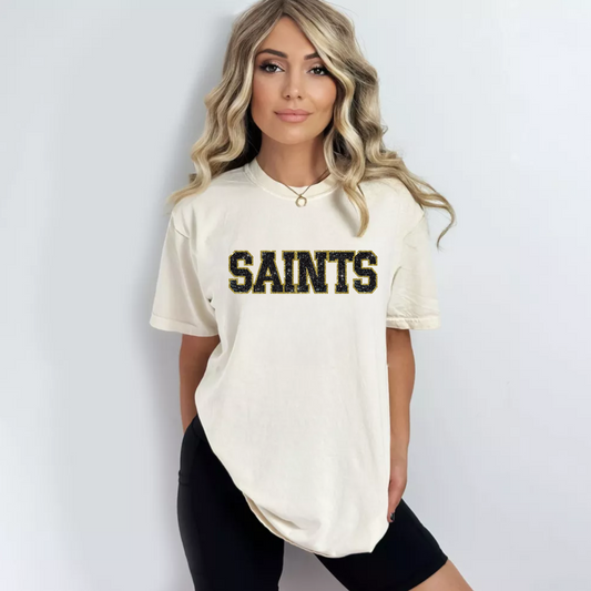 (Shirt not included) Faux Sequin SAINTS - Clear Film Transfer