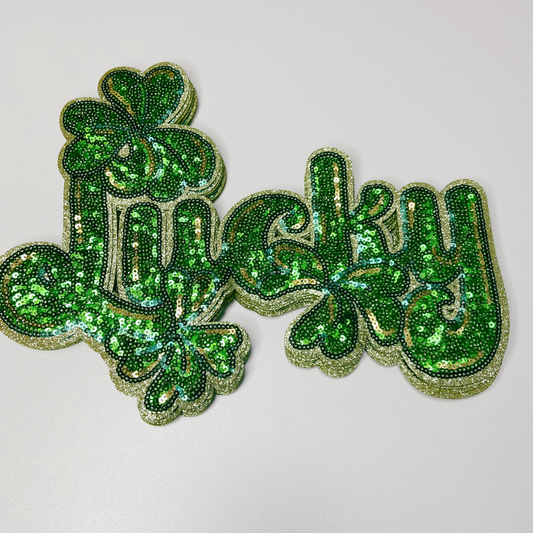 11” Lucky w Four Leaf Clovers - Sequin Patch