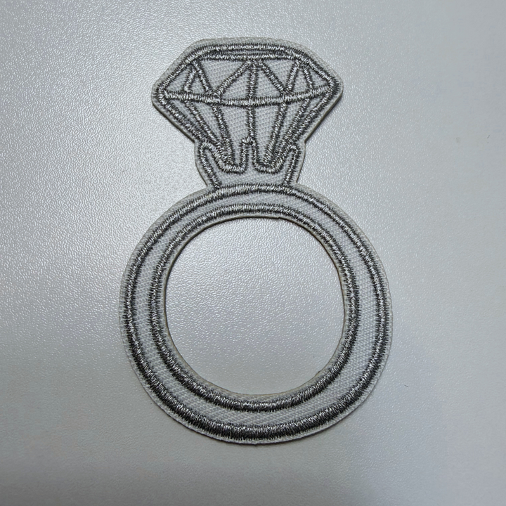 3" RING - Metallic Silver  -  Embroidered Hat Patch