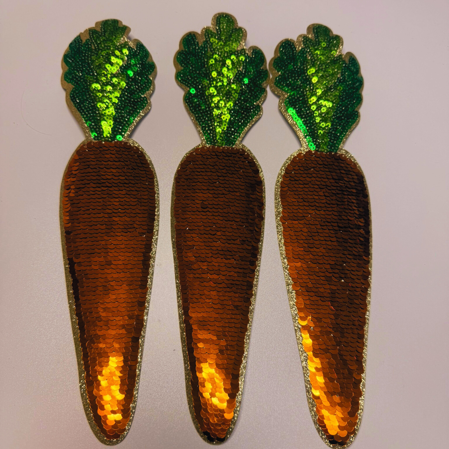 11" Set of 3 - SEQUIN CARROTS - Chenille Patch (Easter)