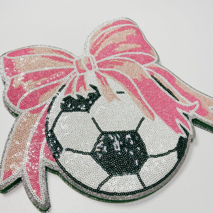 11" x 9" Sequin Soccer w Bow  - Sequin Patch