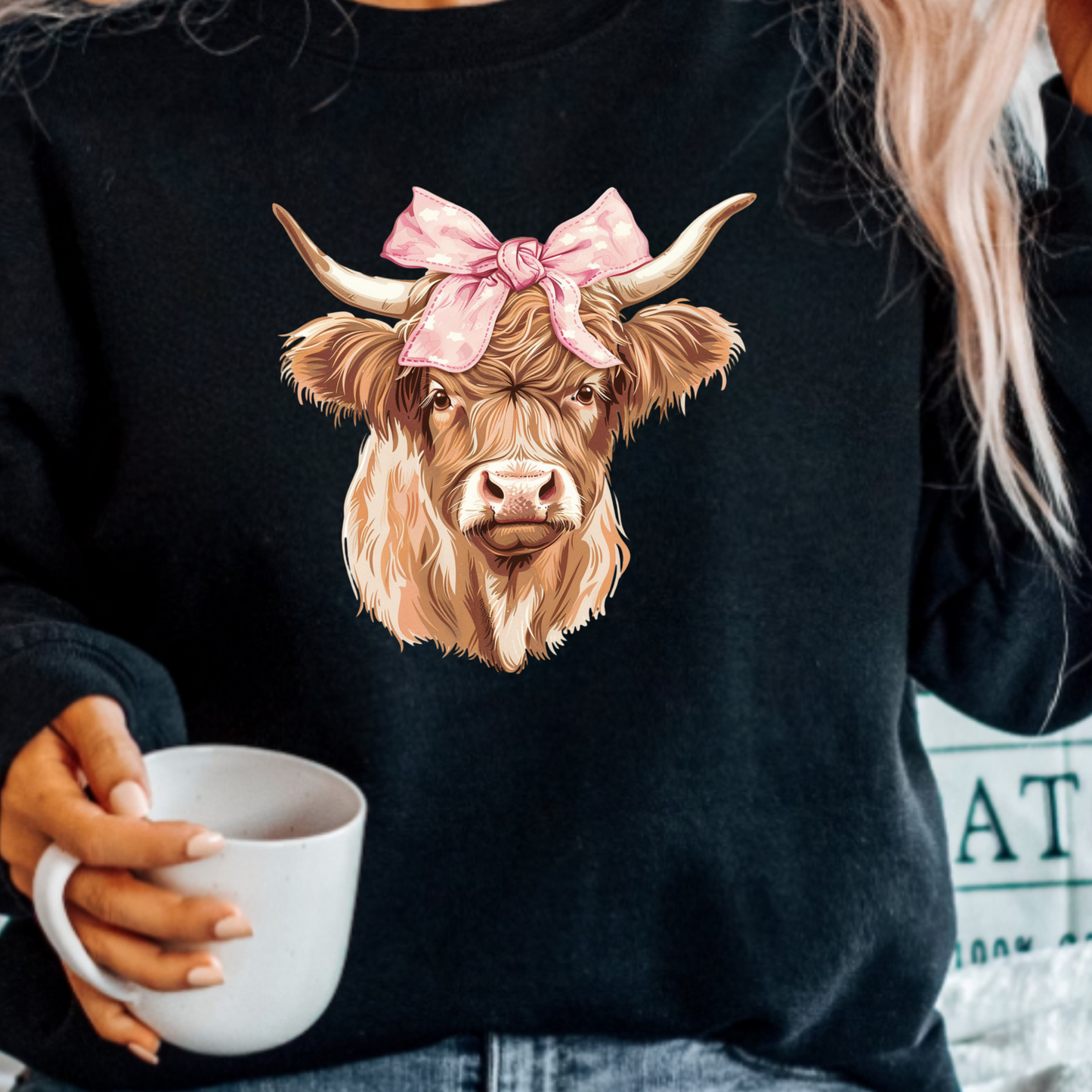 (shirt not included) Highland Cow w Bow - Clear Film Transfer