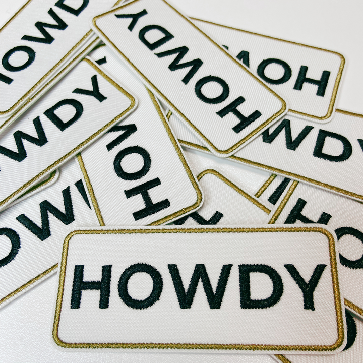 3.5" HOWDY in Tan &amp; Black   - Embroidered Hat Patch.5