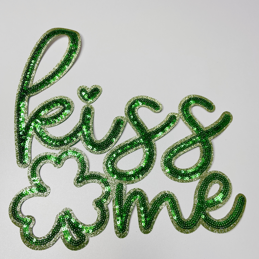 11” Kiss Me, Four Leaf Clover - Sequin Patch