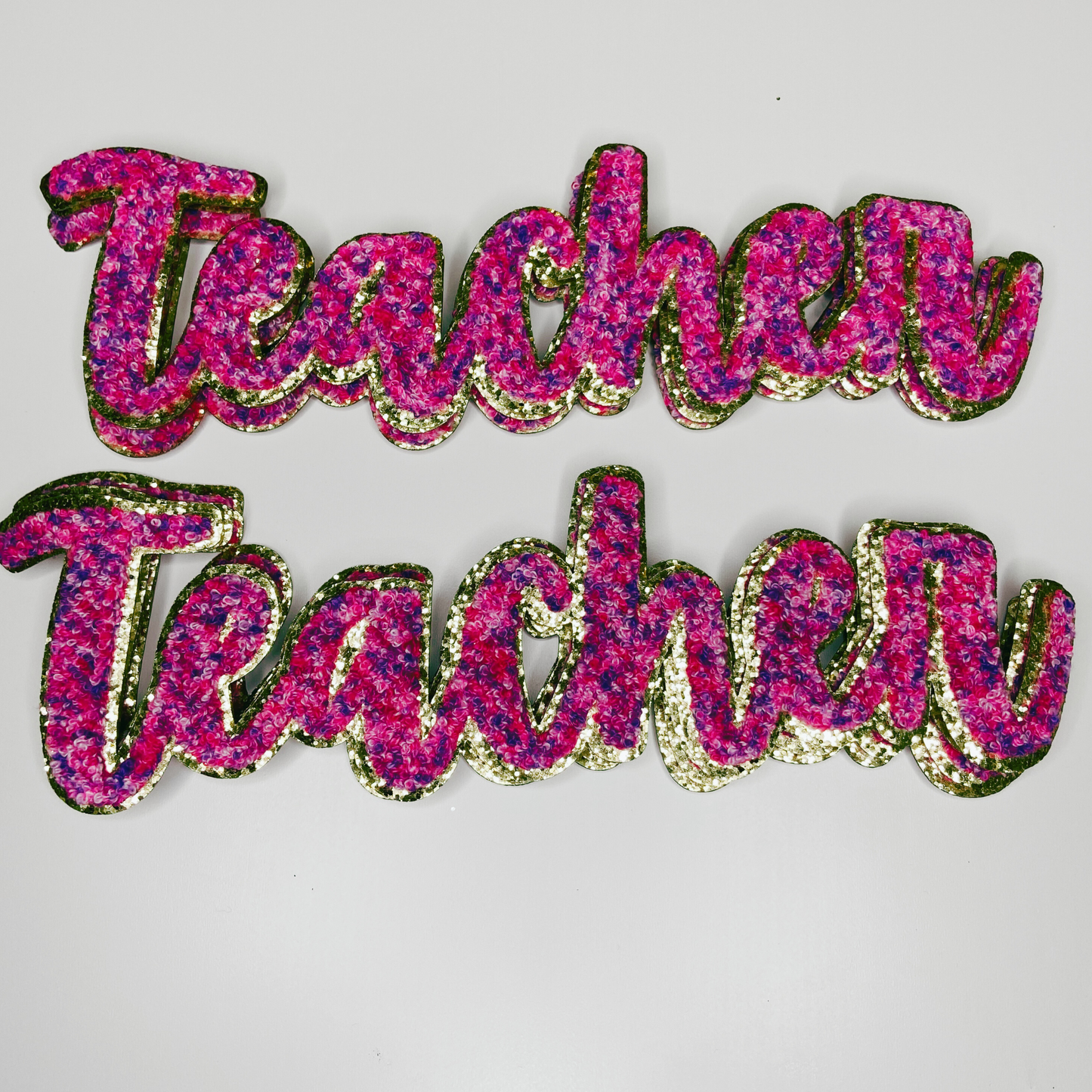 Teacher in Pink/Purple 11" - Multicolor Chenille Patch