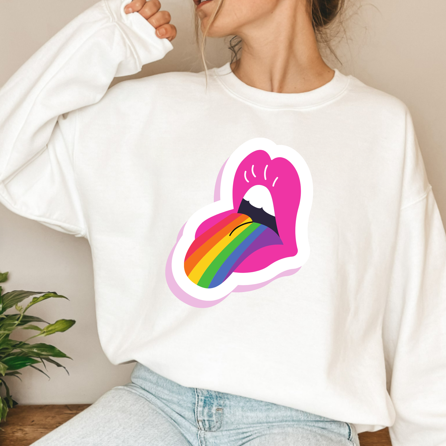 (Shirt not included) Rainbow Tongue out + Pocket - Clear Film Transfer