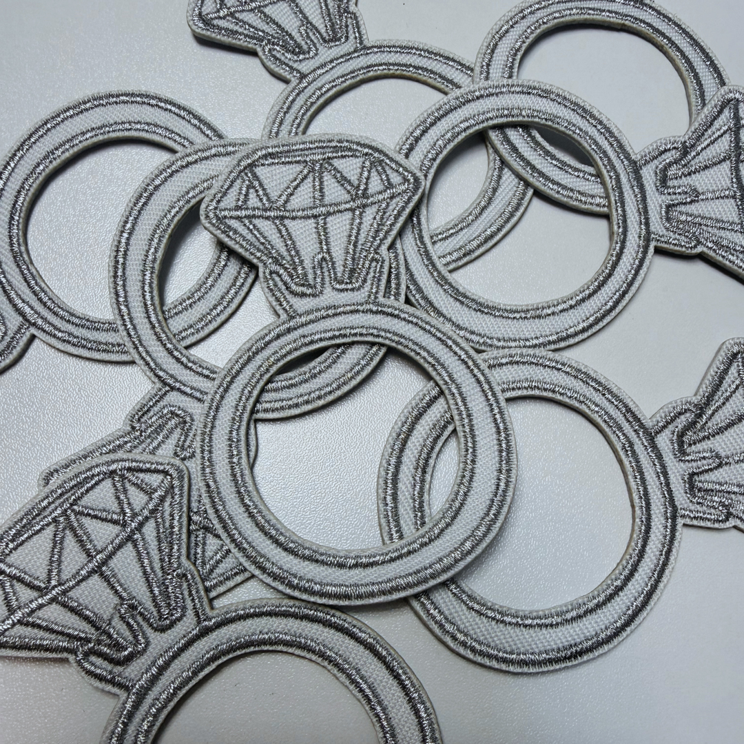3" RING - Metallic Silver  -  Embroidered Hat Patch