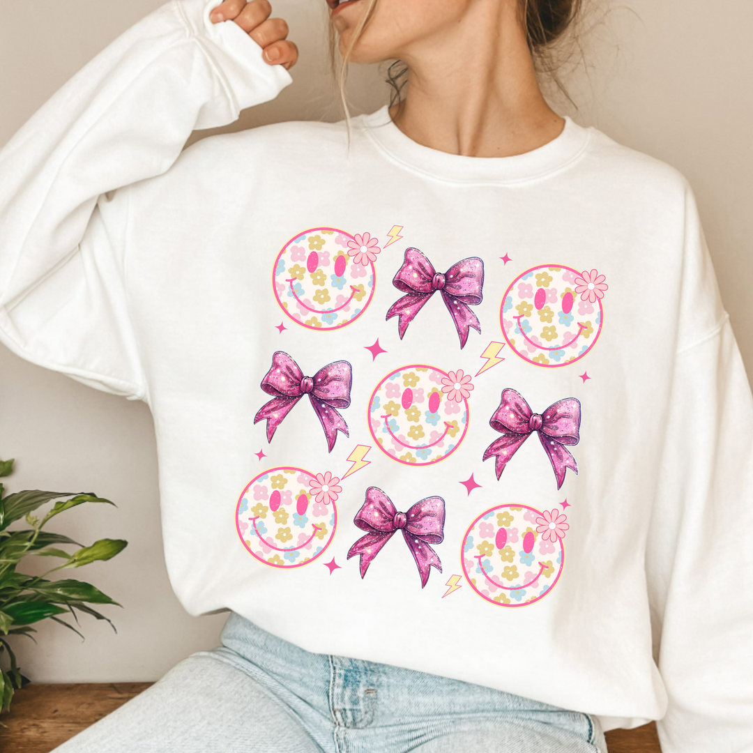 (Shirt not included) Smiley Face &amp; Bows - Clear Film Transfer
