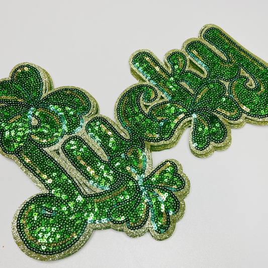 11” Lucky w Four Leaf Clovers - Sequin Patch