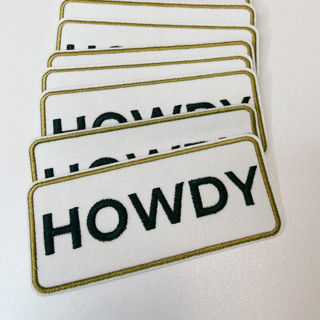 3.5" HOWDY in Tan &amp; Black   - Embroidered Hat Patch.5