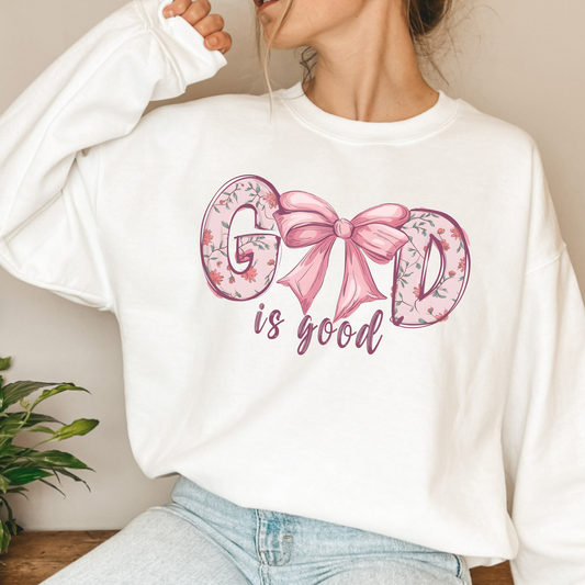 God is Good w Bow Graphic Sweatshirt