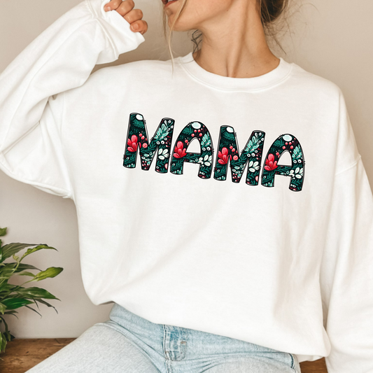 (Shirt not included) MAMA - Black Floral - DTF (COLD PEEL)
