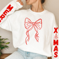 (shirt not included) MERRY X MAS w BOW,  sleeve detail RED - Screen print Transfer