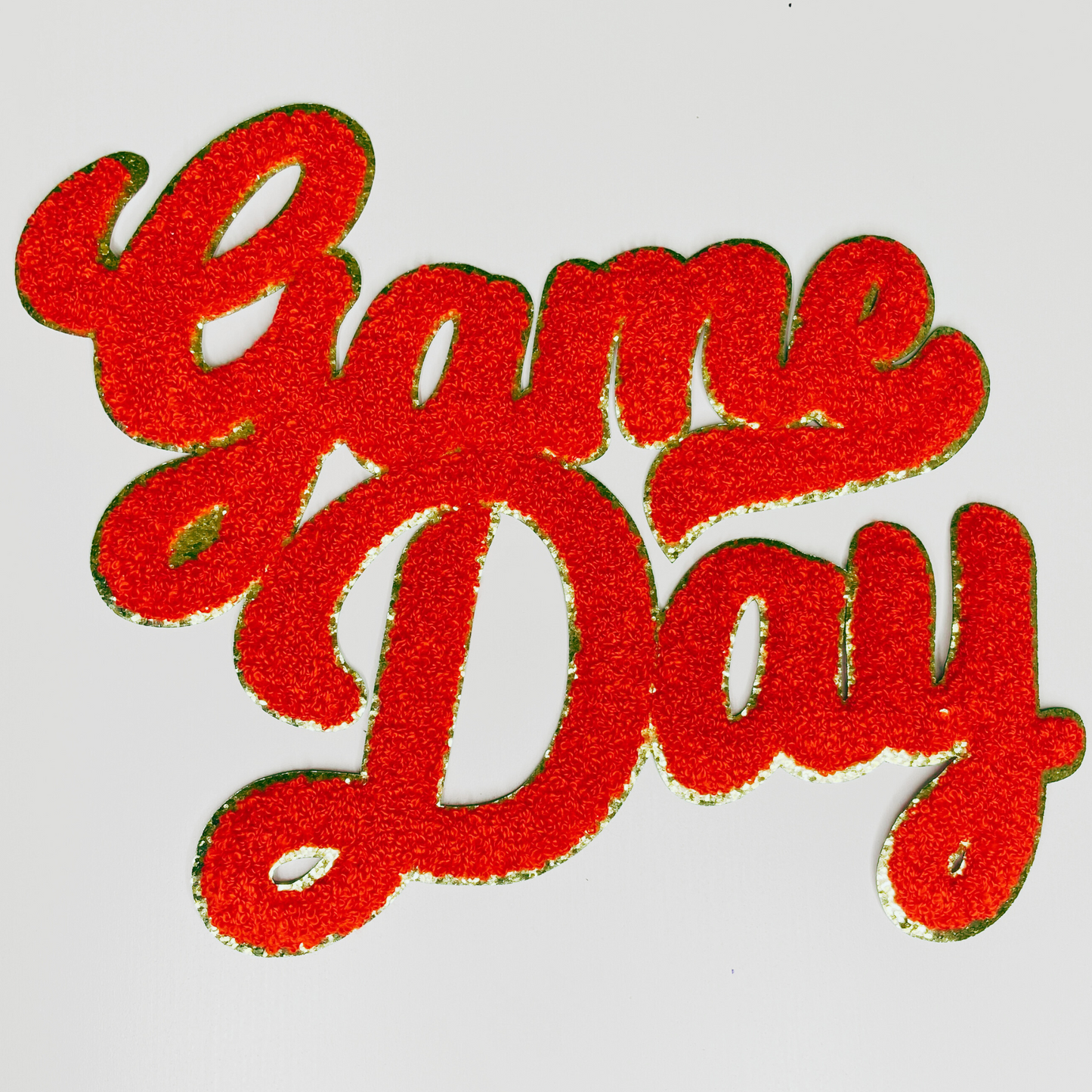 11” GAME DAY script in Red w Gold - Chenille Patch