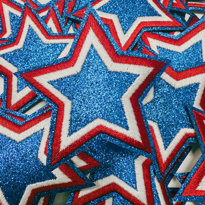 3" Red White &amp; Blue STAR - Glitter Embroidered Hat Patch