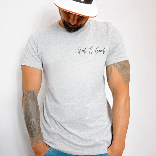 (shirt not included) God is Good Script 6" Black - Matte Clear Film Transfer