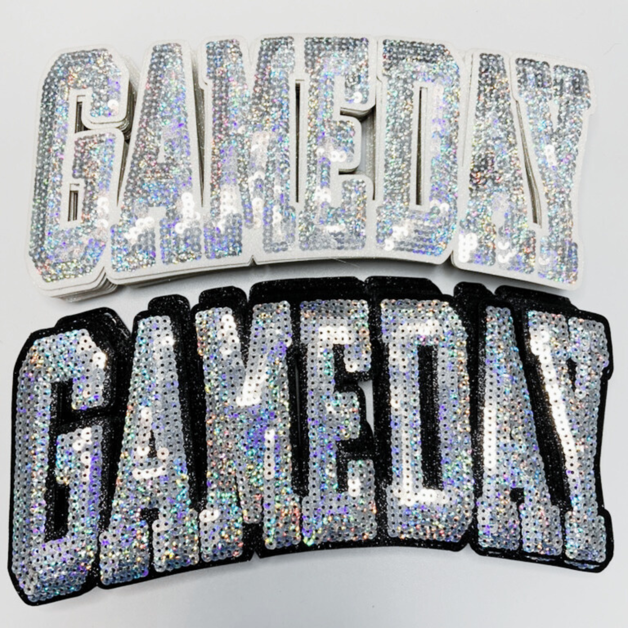 10.5” GAME DAY Iridescent - SEQUIN Patch w Black or White Backing – TEELUX