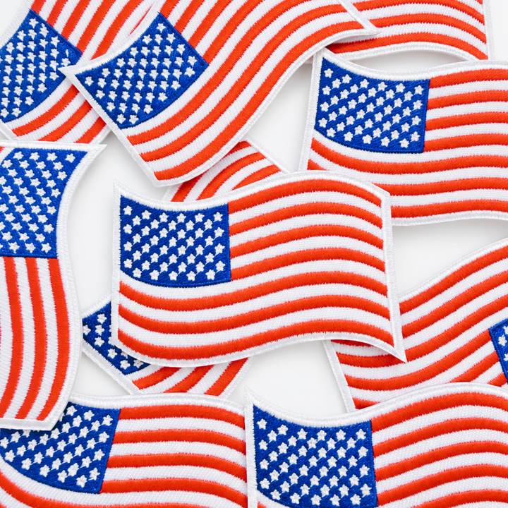 American Flag Red, White &amp; blue - Wavy 2.85" Hat Patch - Embroidered Patch