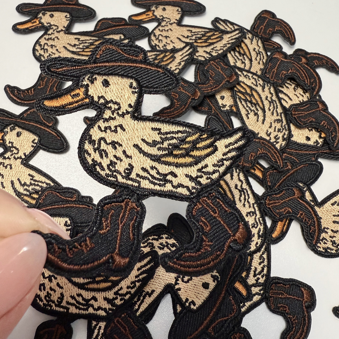 3" Western Duck With Hat &amp; Boots  -  Embroidered Hat Patch