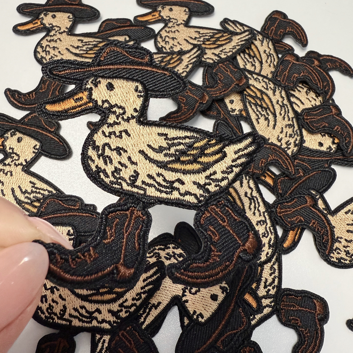 3" Western Duck With Hat &amp; Boots  -  Embroidered Hat Patch
