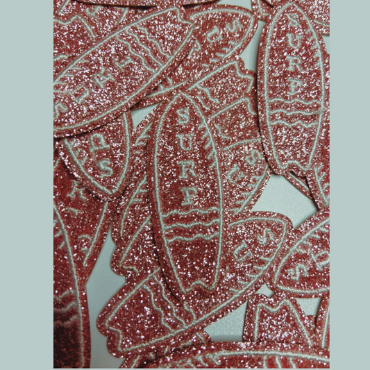 2" Small Glitter SURF board - Embroidered Hat Patch