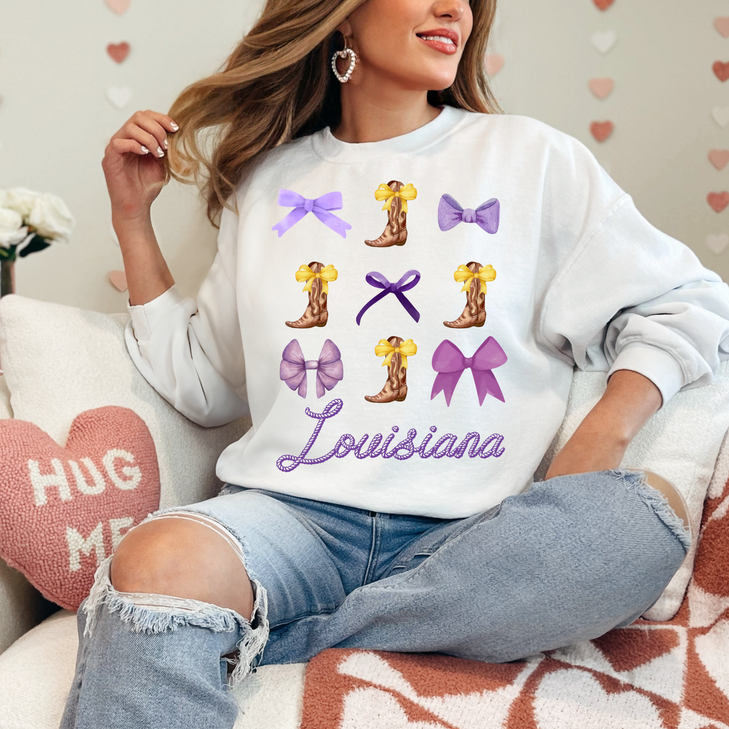 (shirt not included) Louisiana boots and Bows - Clear Film Transfer