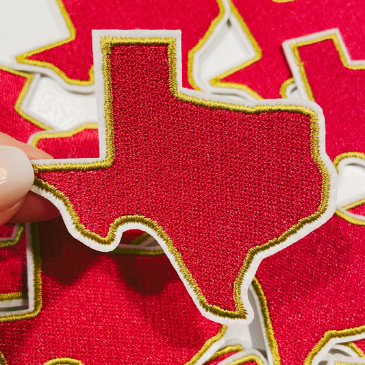 2.5" Texas in Pink and Gold -  Embroidered Hat Patch