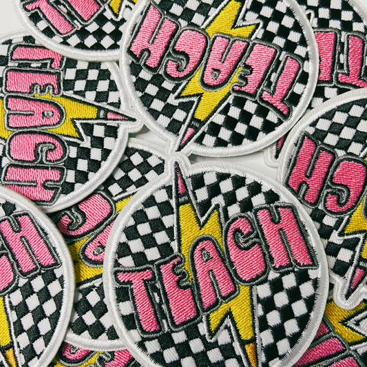 3" Checkered TEACH -  Embroidered Hat Patch