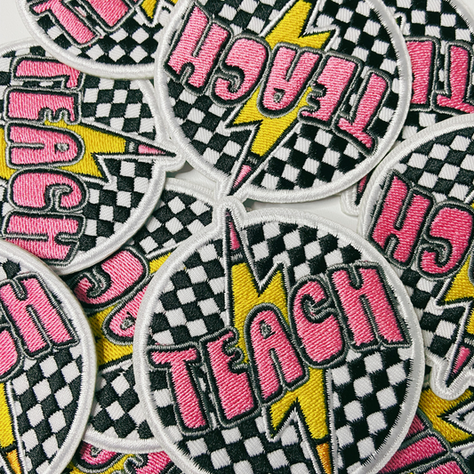 3" Checkered TEACH - Embroidered Hat Patch