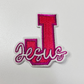 2.5" JESUS in PINK "J" -  Embroidered Hat Patch