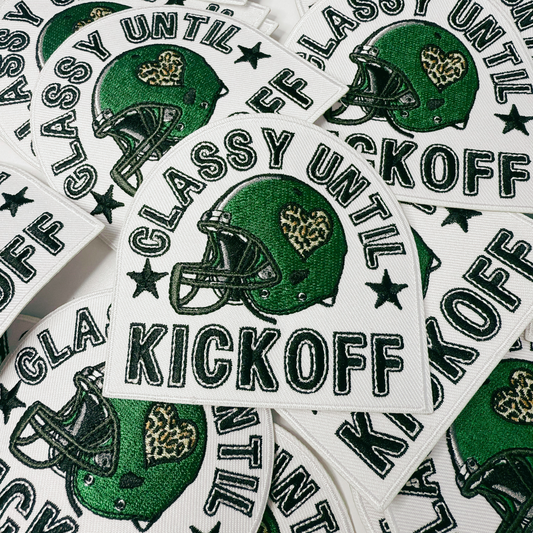 3.5" Classy Until Kickoff GREEN -  Embroidered Hat Patch (3.5"w X 3.25"h)