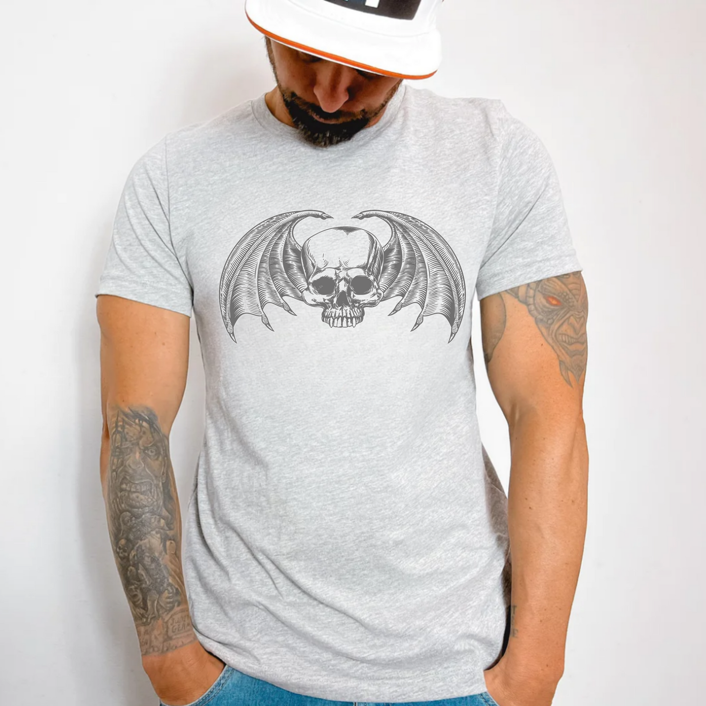 (shirt not included) Skull W/ Wings - Matte Clear Film Transfer