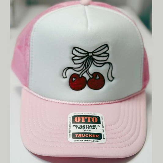 Cherry Embroidered Trucker Hat - Premade Hat