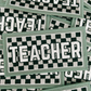 4" UNISEX TEACHER   Gray & Black Checkered -  Embroidered Hat Patch