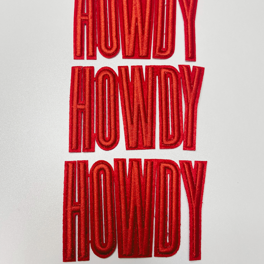 4" HOWDY in Red - 3D Embroidered Hat Patch