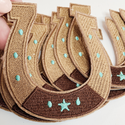 3" Horse Shoe w Turquoise detail - Embroidered Hat Patch