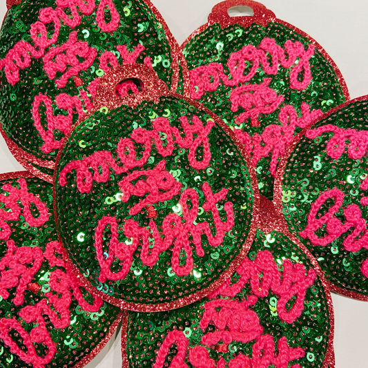 3" x 3" Merry & Bright Ornament  - small SEQUIN Patch