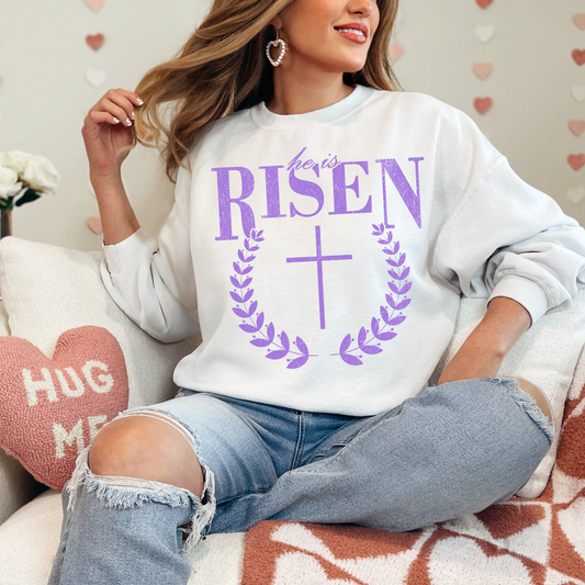 (shirt not included) He Is Risen - in Metallic Amethyst - Screen print Transfer