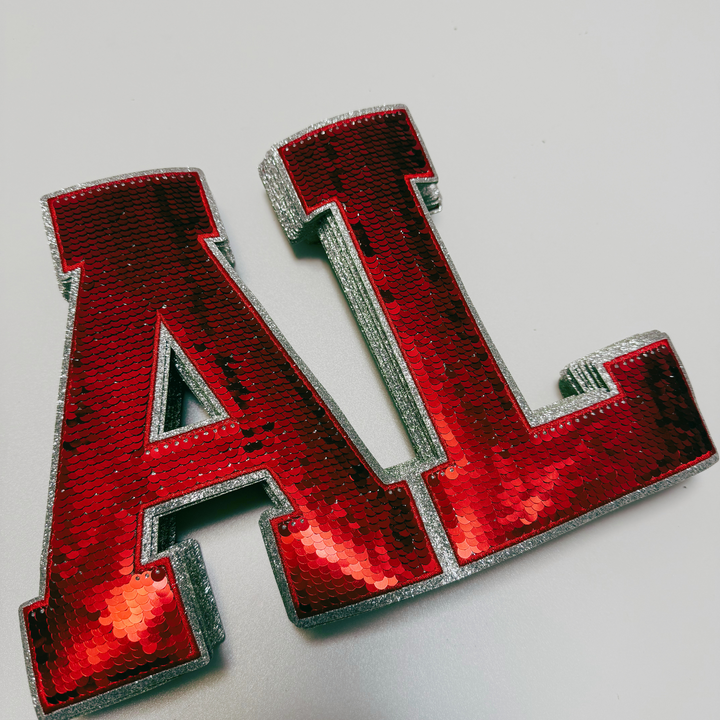 10.75" AL - ALABAMA in Red &amp; Silver - Sequin Patch