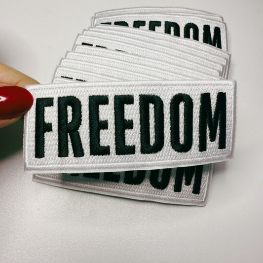 3.5" FREEDOM in White & Black - Embroidered Hat Patch