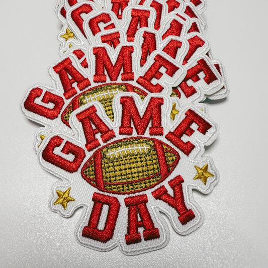 3"  GAME DAY in RED football  -  Embroidered Hat Patch