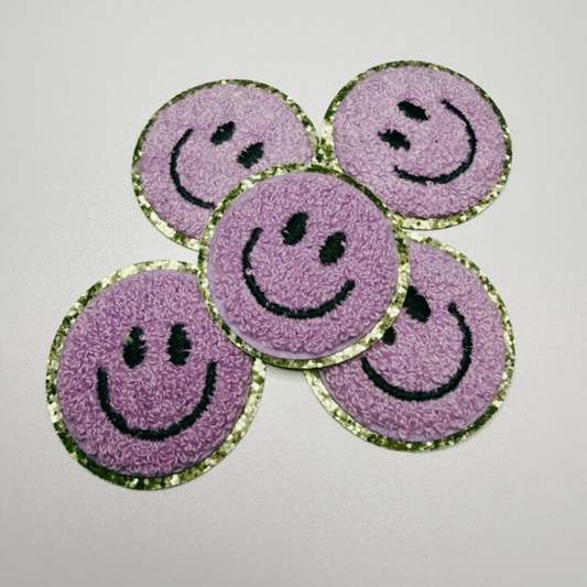 2in Smiley Face chenille hat patch - in Purple