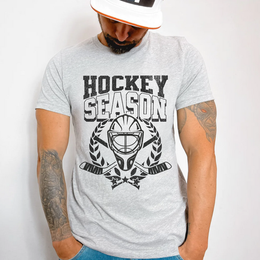 (shirt not included) Hockey Season in Black 12" x 13" - Screen print Transfer
