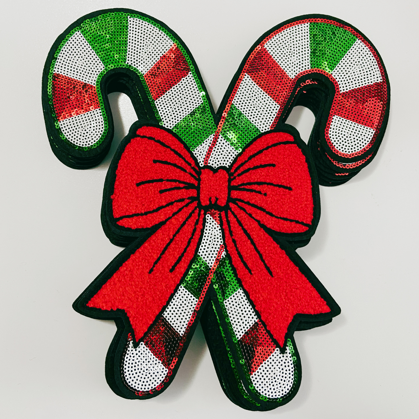 Candy Canes with Chenille Bow 9.75 inch x 10.5 inch  - Large SEQUIN Patch