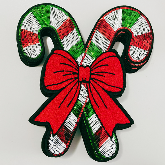 Candy Canes with Chenille Bow 9.75 inch x 10.5 inch - Large SEQUIN Patch