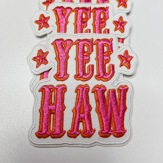 3" Yee Haw in PINK - Embroidered Hat Patch