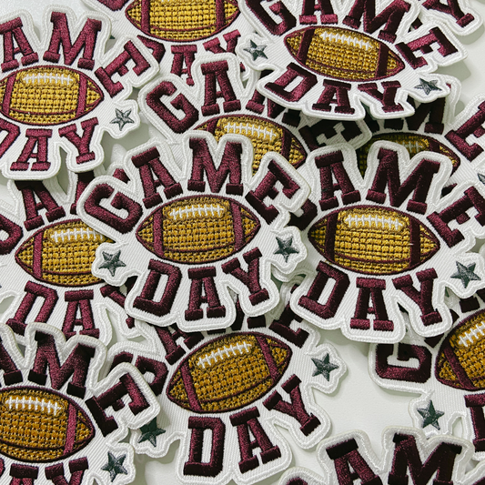 3"  GAME DAY In Maroon  -  Embroidered Hat Patch