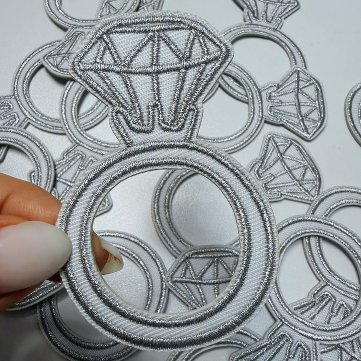 3" RING - Metallic Silver  -  Embroidered Hat Patch