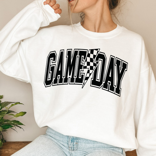 (shirt not included) Game Day w Lightning Bolt BLACK - Screen print Transfer